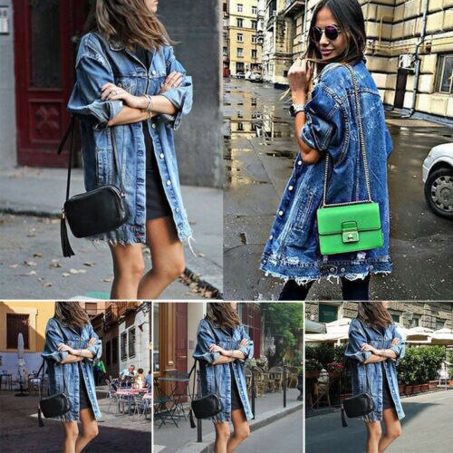 Chaqueta larga para mujer parche Denim rasgado nuevas prendas de vestir agujero Jeans Bule Coat Casual