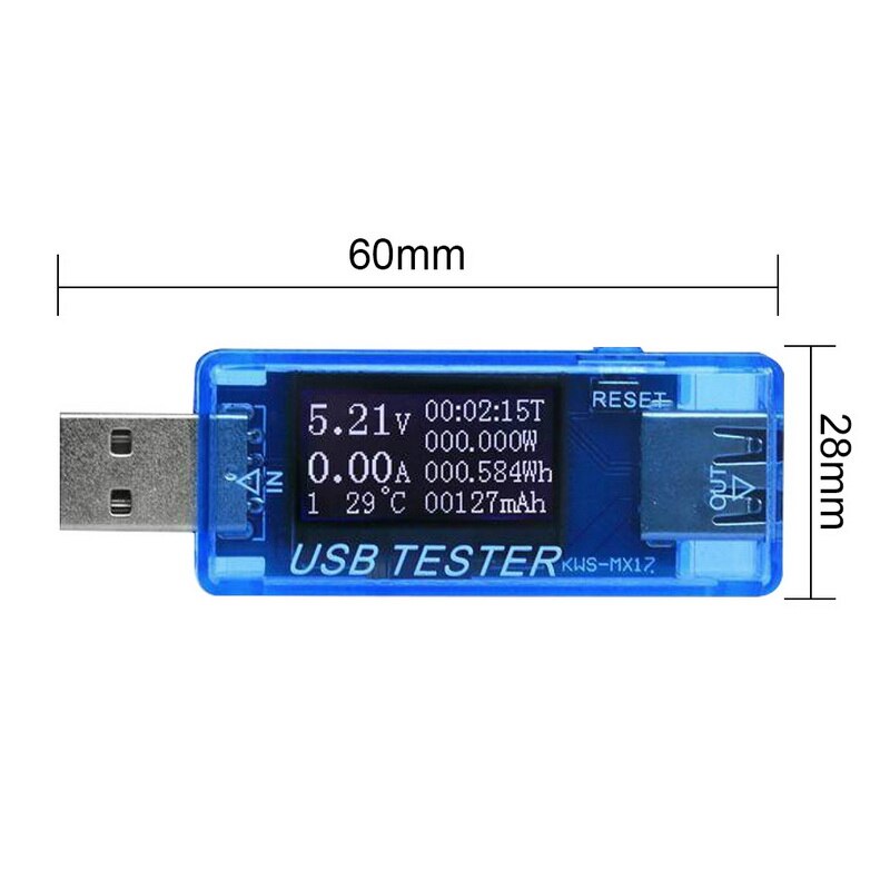 Usb tester multimeter digital strøm- og spændingsmåler kapacitet strømoplader detektor til smartphone: Mx17 usb blå