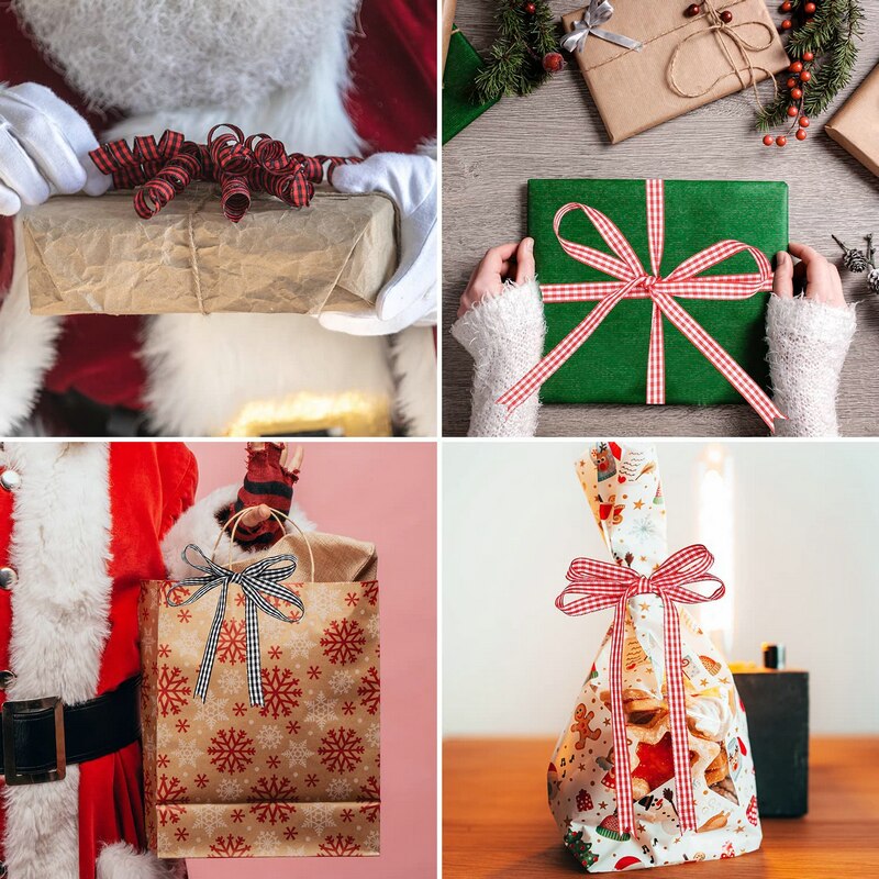 50 Yards 10mm Gingham Ribbons for Wedding Christmas Party Decorations Wrapping DIY Crafts Bow Hair Plaid Ribbon Packaging