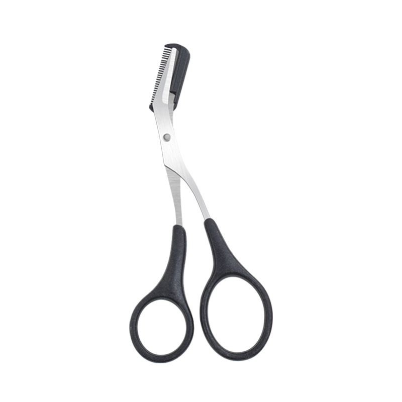 Recortador de cejas seguro, herramientas de maquillaje, tijeras de cejas de acero inoxidable con peine, afeitadora para depilación, herramientas de maquillaje para dar forma a las cejas: Negro