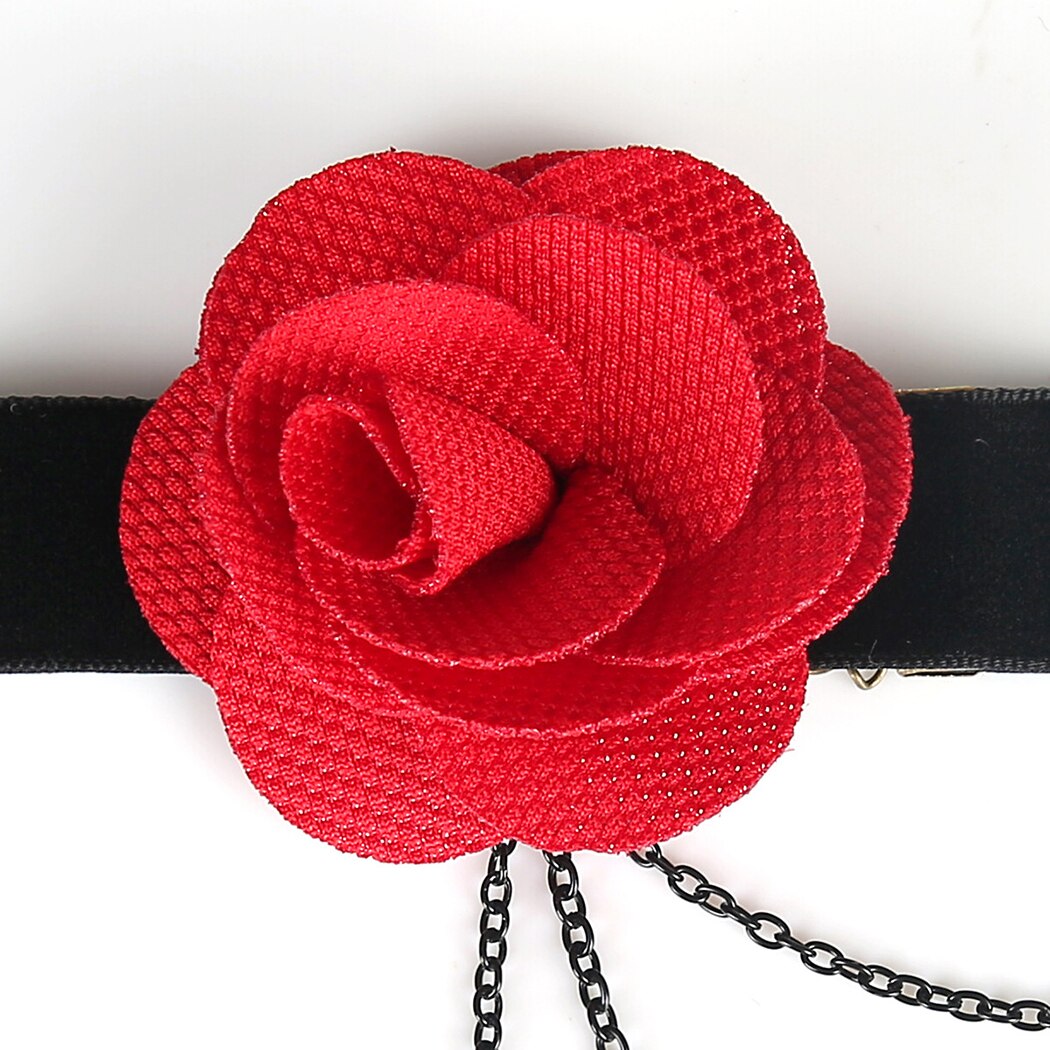 Red Rose Black Choker Flower Chain Decor Choker Necklace Gothic Choker for Women Halloween Nightclub Party Accessories