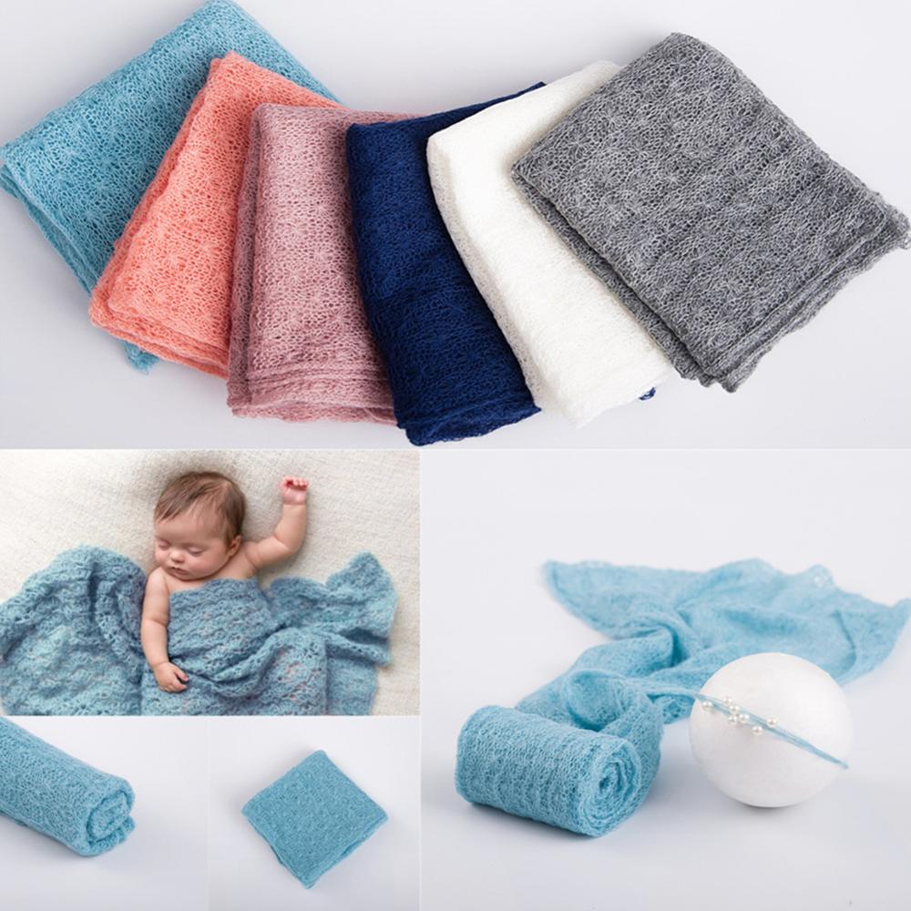 2 Pçs/set Trecho Cobertor Do Bebê Recém-nascido Envolve Fotografia Props Knit Envoltório Foto Pano Acessórios Cocar acessórios para o cabelo