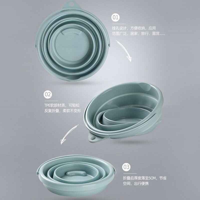 Household Hand Collapsible Bucket Plastic Bucket Portable Bath Bucket Travel Outdoor Car Water Storage Tank Dolly Tub