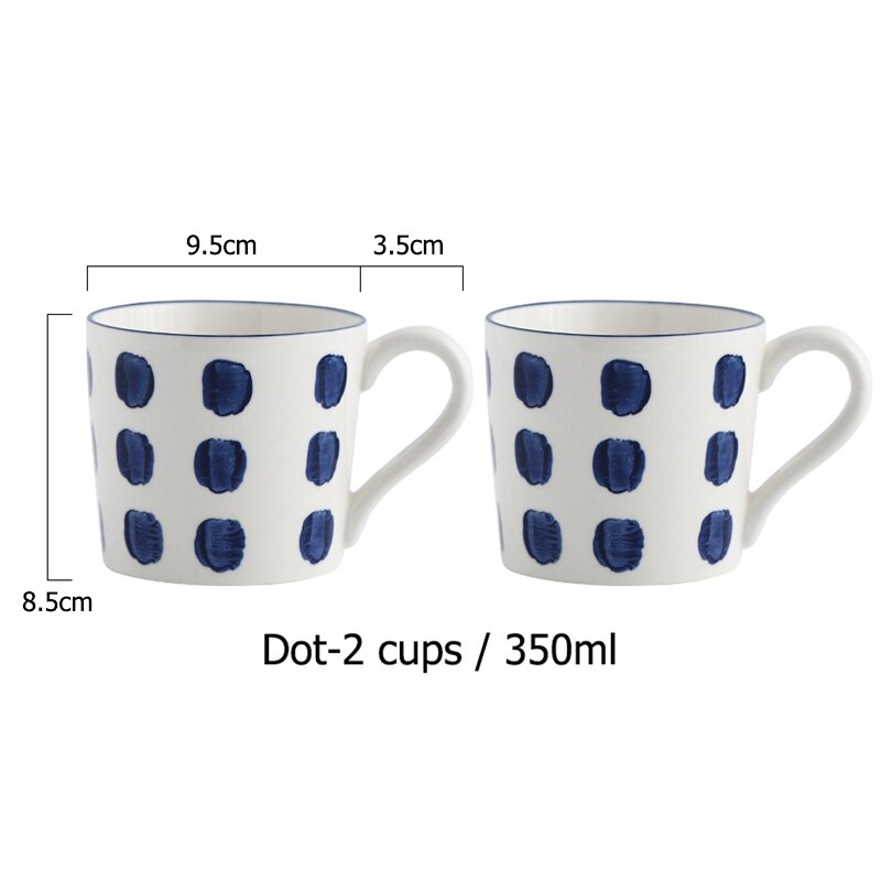 Pichet à eau en céramique bleu 1,5 l, bouteille de jus de thé au lait, Pot d&#39;eau de cuisine domestique, bouilloire, tasse, Pot d&#39;eau pour micro-ondes: Dot 2 cups