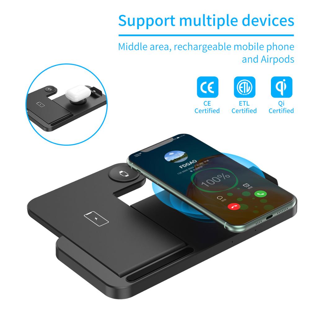 15W 4 In 1 Wireless Charger Dock Station for iPhone 13 12 11 X XS XR 8 Apple Watch 7 6 5 4 3 Airpods Pro Qi Fast Charging Stand