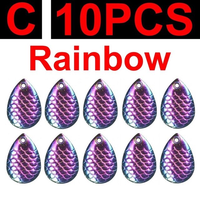 10 unidades de Señuelos de Pesca con cuchillas, señuelo de pesca con mosca, cuchara pequeña, señuelo giratorio, aparejos, hoja giratoria, accesorios de señuelo de trucha DIY: C 10pcs rainbow