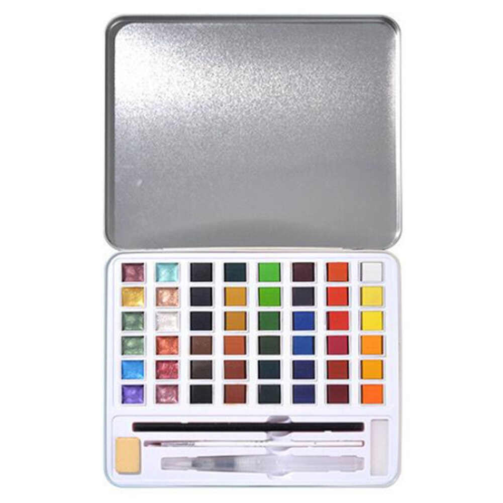 Ensemble de peinture pigmentée aquarelle à paillettes nacrées 12/36/48 couleur avec boîte en fer
