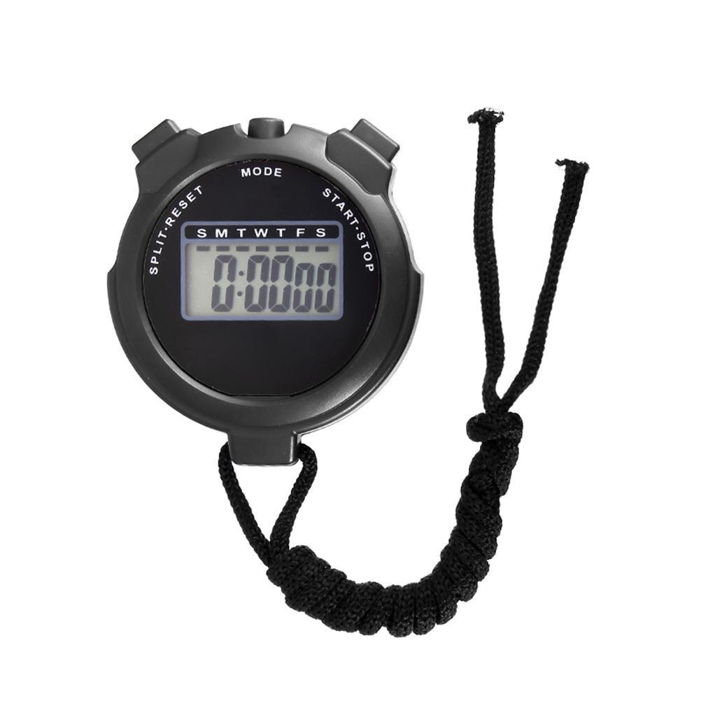 Portable Handheld Waterproof Digital Timer Lcd Stopwatch Chronograph Sports Stopwatch Timer Counter With Strap: Black