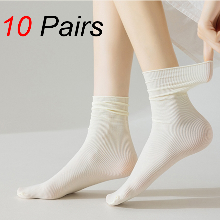 10 pares de calcetines de longitud media para mujer, calcetines informales transpirables, suaves, cómodos, ligeros, versátiles, a la , en blanco y negro, colores sólidos: Azul cielo