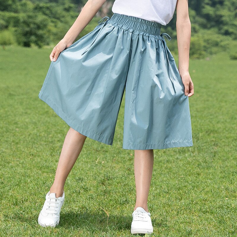 Girls Culottes Summer Trousers Big Boys Girls Loose Children'S Casual High-Waisted Wide-Legged Trousers 4-13Y: CZ413 Blue / 4