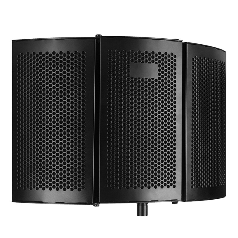 Foldable Microphone Isolation Shield with Mic Threaded Mount High Density Absorbing Foam Front & Vented Metal Back Plate