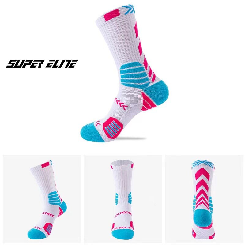 Original SUPER ELITE Lange Rohr Basketball Socken Größe 38-44 für Männer Frauen Atmungsaktiv Schweiß-absorbent Dicken Sport socken Nicht-slip: White Pink