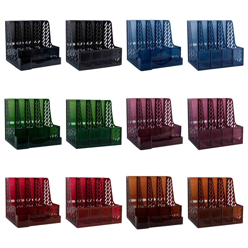 Desktop 4-Raster Bestand Map Verticale Tijdschrift Organizer Met Pen Houder 3 Containers Etiket Venster Voor Kantoor School