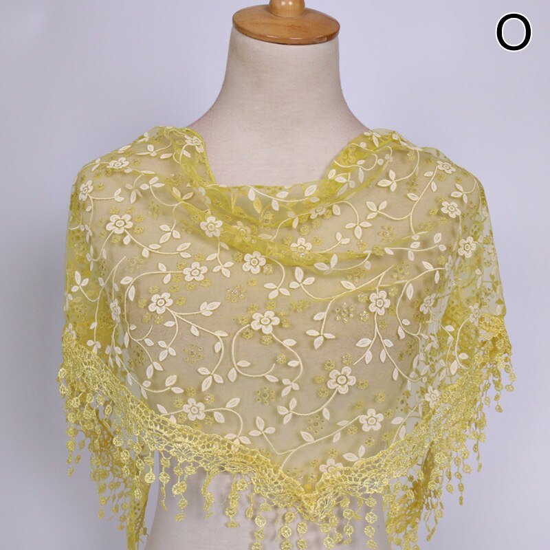 Vrouwen Bloemen Sjaal Wrap Lace Sheer Kwastje Sjaal Mode Hollow Tassel Lace Rose Bloemen Knit Driehoek Mantilla Sjaals: O