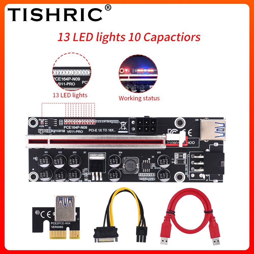 TISHRIC Mining Connectors PCIE Riser 009S/010/010X/011 PCI Express Multiplier PCIE 1 to 4 Riser Expansion Card Add on Cards: 1PCS Riser 011