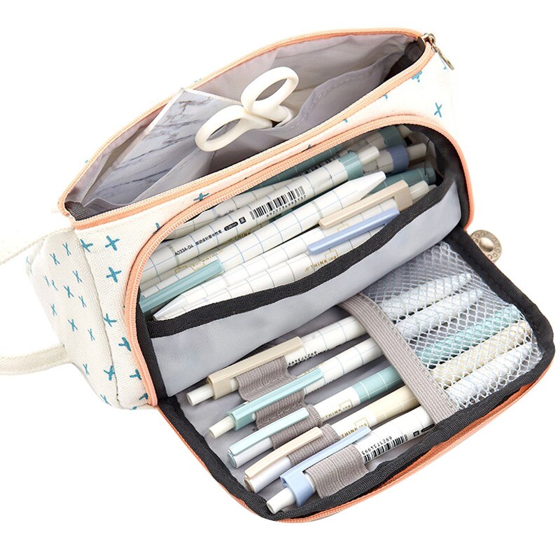 Women Cosmetic Bag Large Capacity Pen Cosmetics Storage Bag Canvas Pouch Pencil Stationery Case Holder For School Office: white orange