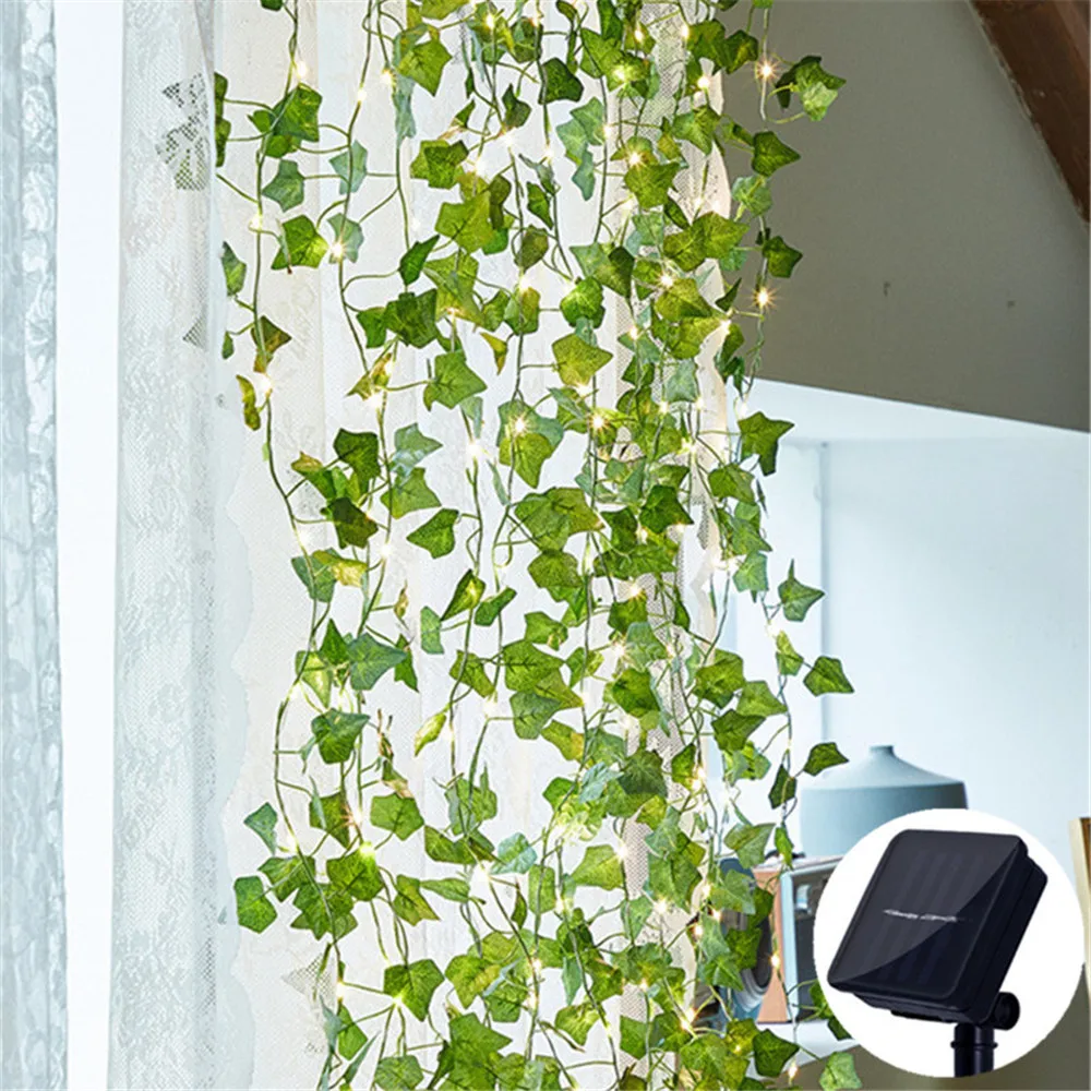 Led-lichtslingers op zonne-energie voor buiten, tuinverlichting, bruilofts- en feestdecoratie, kunstmatige bladlichtslinger op zonne-energie
