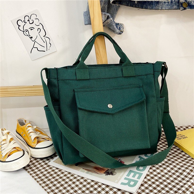 Herfst Vrouwen Koreaanse Versie Van Grote Capaciteit Voor Dames Canvas Tas Vrouwelijke Handtas Crossbody Tassen Massage Tas Schoudertas: Green