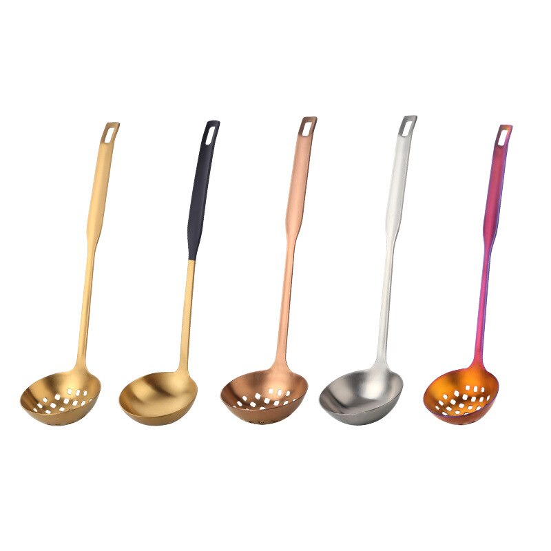 304 Stainless Steel Home Pot Soup Spoon Colander Tableware Long Handle Cooking Utensils Porridge Mixing Spoons Kitchen Ladle