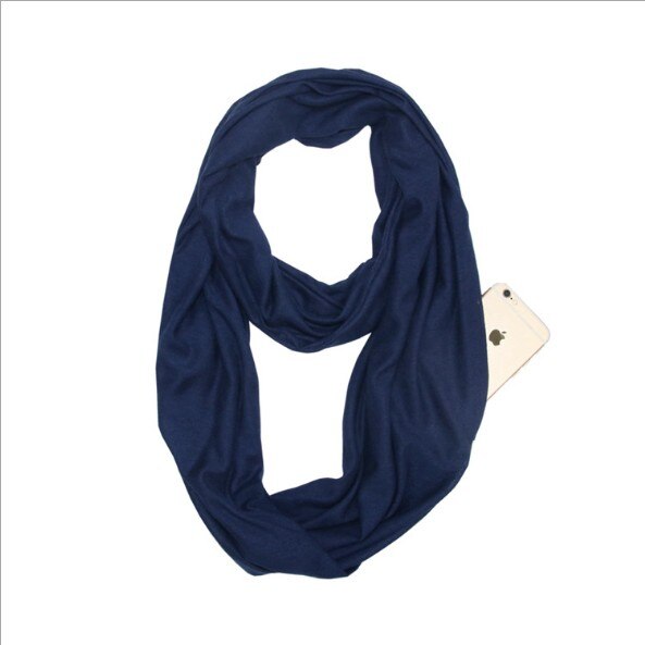 Dames infinity sjaal met opbergvak met rits - effen kleur: Marine