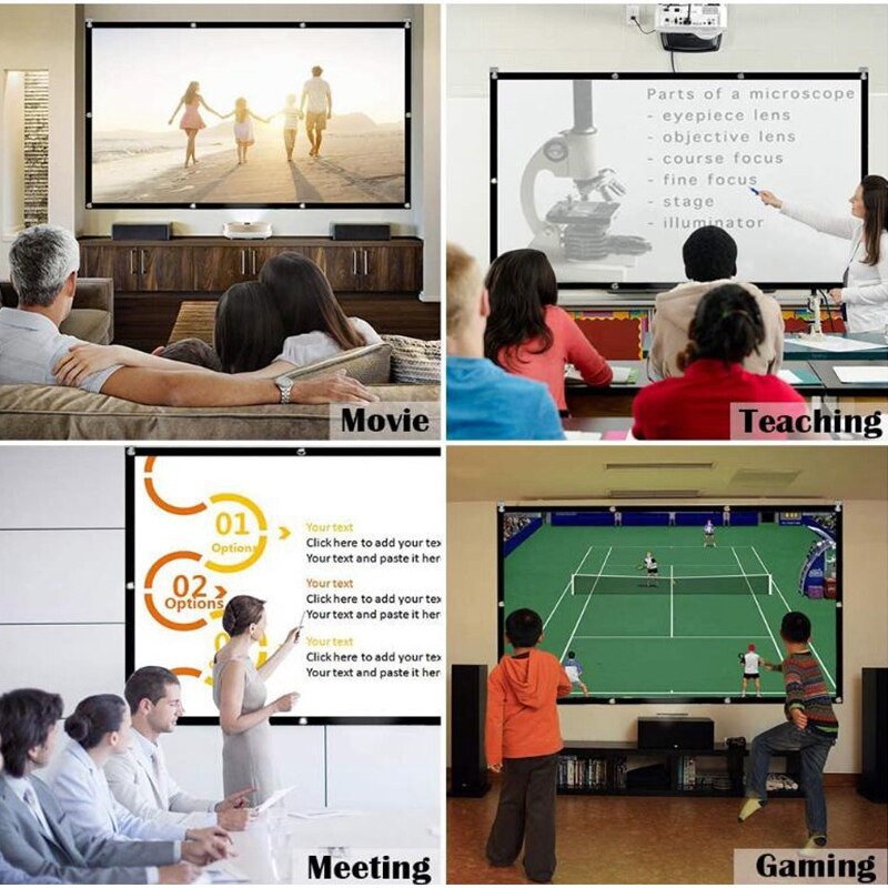 150 Inch Projector Screen HD 16:9 White Dacron Diagonal Video Projection Screen Wall Mounted for Home Theater Movie