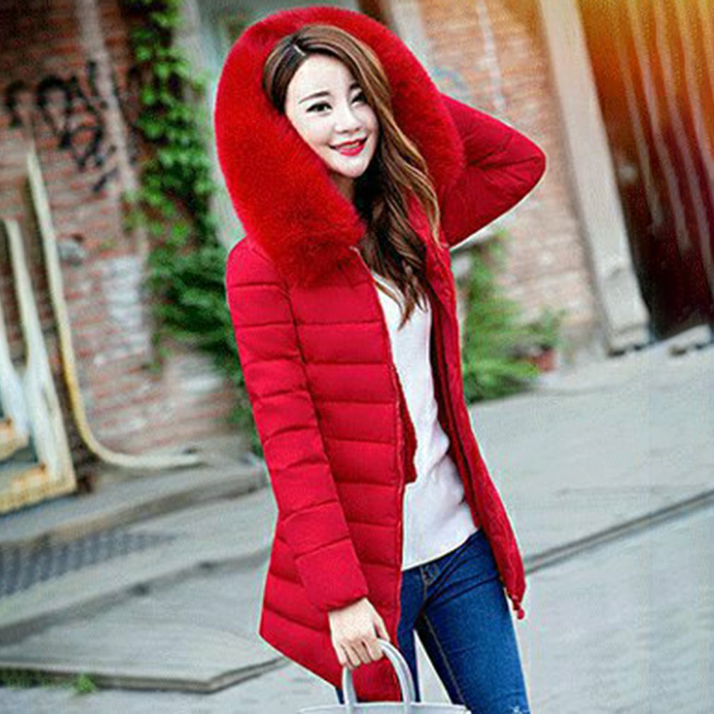 Plus size halflange katoenen bovenkleding winterjassen dames met grote bontkraag ultradunne dikke warme overjas kleding