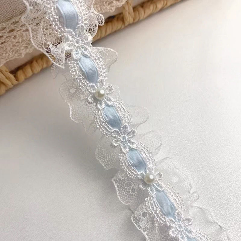 1 yarda de encaje de tul de Lolita, adornos con volantes, ribete de tela, cinta de satén, ropa para muñecas DIY, cortina, decoración de muebles, 3,5 cm de ancho: Azul
