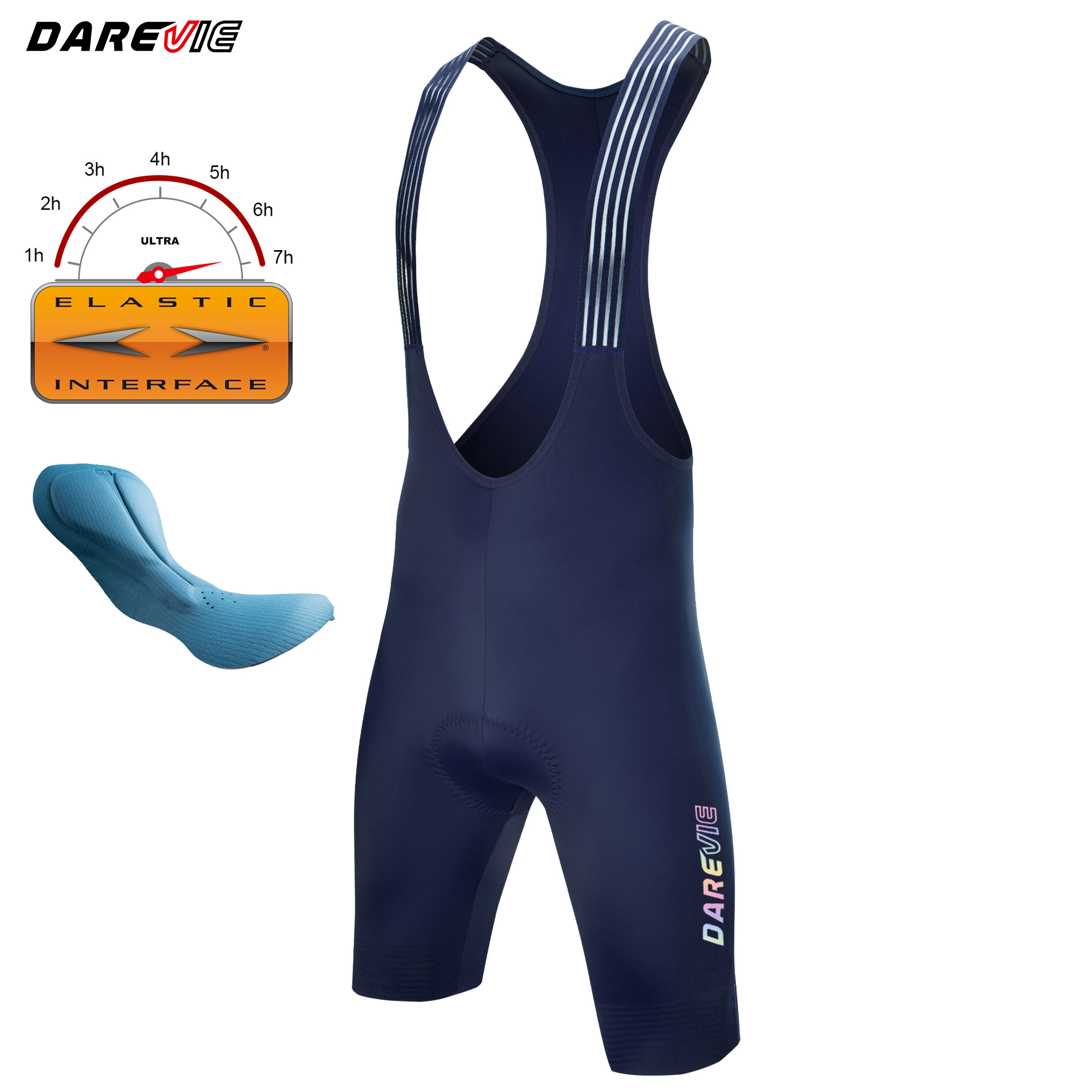 DAREVIE cuissard de cyclisme sans couture 4.0 italie élastique-interface Pad short de cyclisme diamant jambe pince hommes Bretelelle Shorts: XL / Black