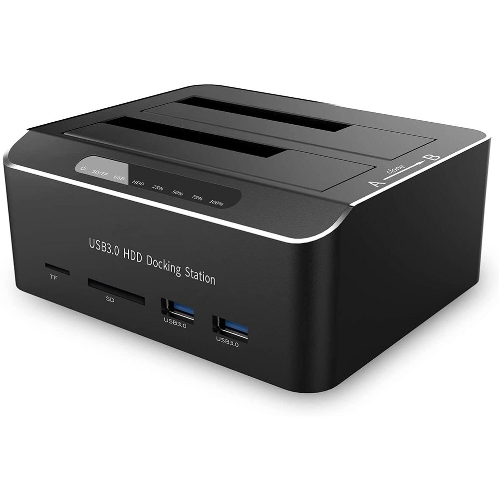 Hard Drive Docking Station USB 3.0 Aluminum Dual Bay Hard Drive Dock For 2.5" 3.5" SATA HDD SSD With SD TF Card Reader Tool-Free: Silver