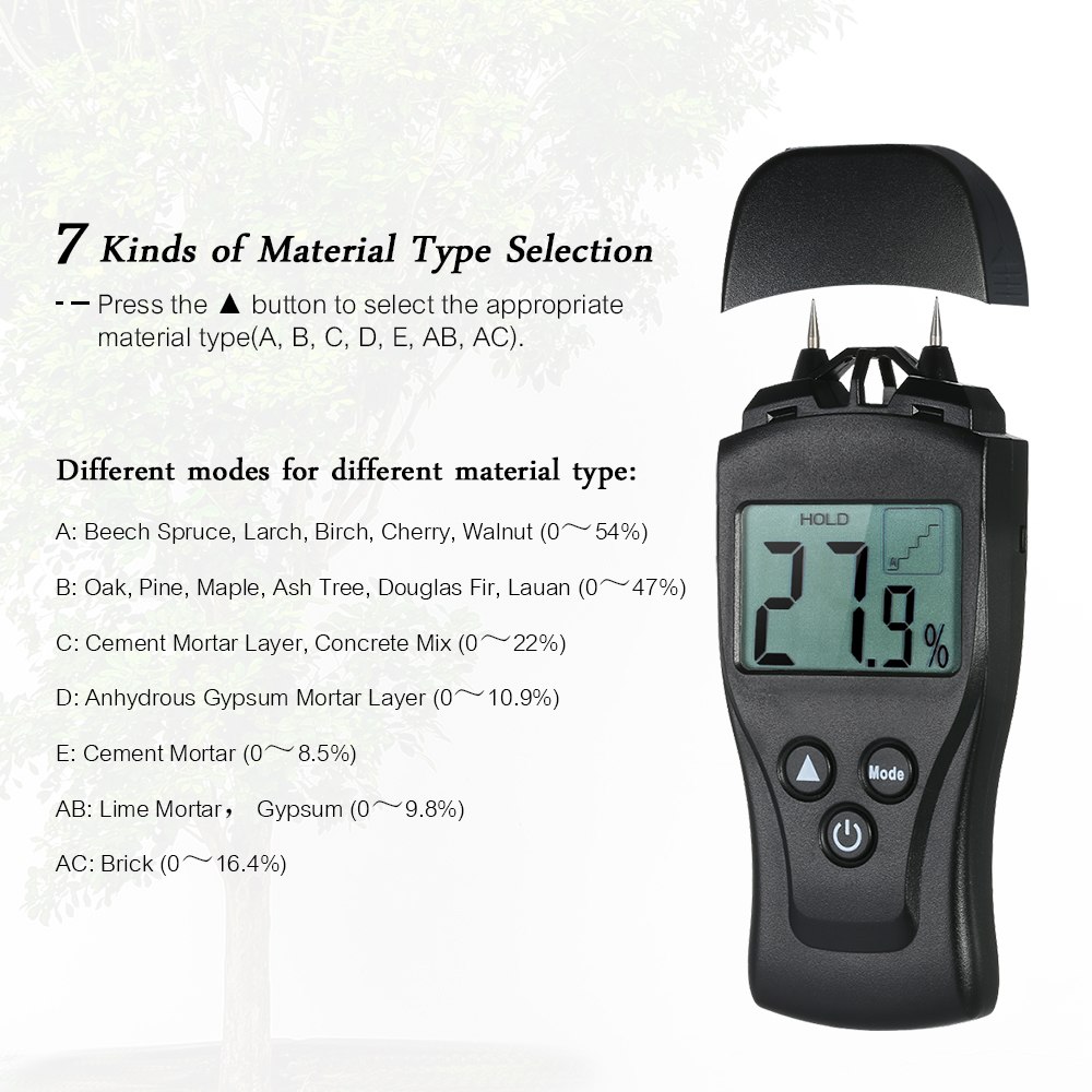 Handheld Digital Moisture Meter Lumber Damp Meter LCD Wood Moisture Humidity Tester for Timber Wood Drywall Plants Range 0%~54%