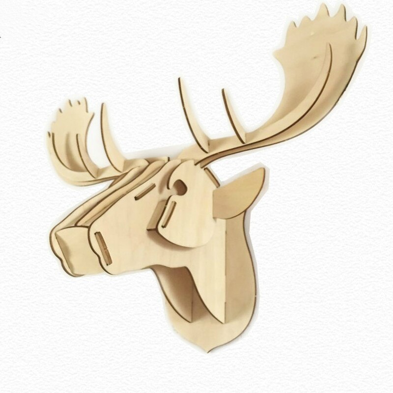 3D Houten Dierenkop Muur Opknoping DIY Creatieve Puzzel multiplex Eenhoorn Hoofd Voor Home Decor MDF Ambachten Kunst Muur decoratie: Moose