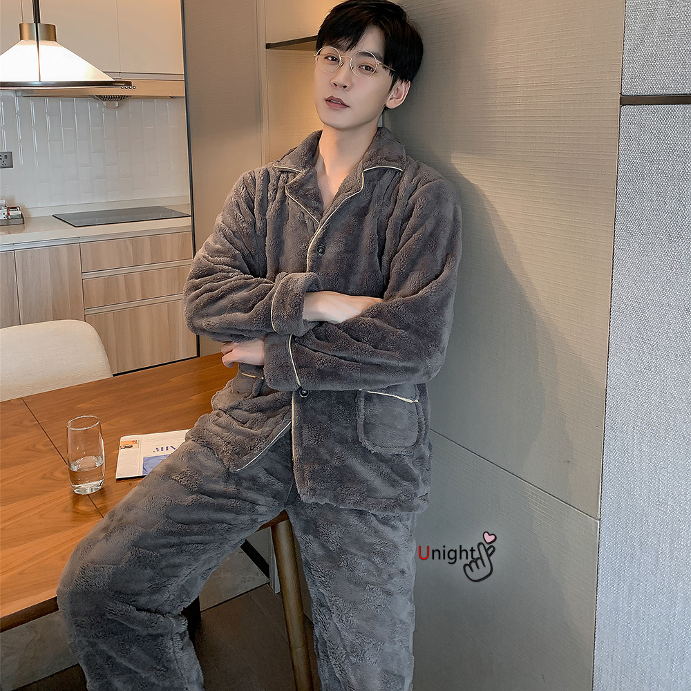 Pijamas gruesos de franela cálida para hombre, ropa de dormir larga, de lana Coral, para el hogar, 3xl, 4XL, Otoño e Invierno