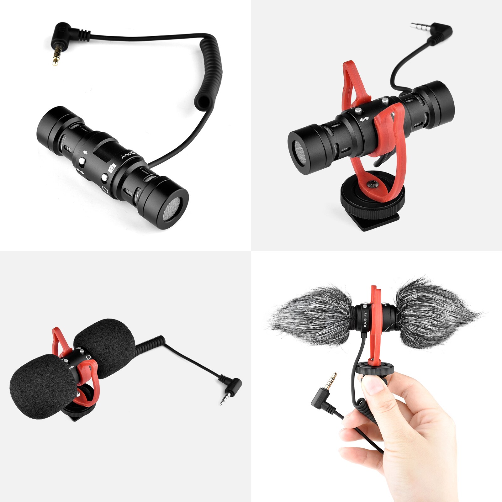 Andoer MIC11 Mini Single/Double Directional Recording Microphone Mic 3.5mm Plug-and-Play with Shock Mount Wind Screen for phone