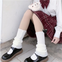 Lolita japonesa-Calentadores de piernas para niña, Bola de lana tejida, cubierta para pies, calentador de piernas, calcetines, Otoño e Invierno