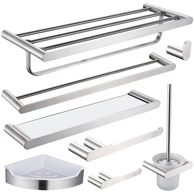 Brushed Nickel Bathroom Accessories Set SUS304 Stainless Steel Bathroom Set 24" Double Towel Bar,Toilet Paper Holder Robe Hooks