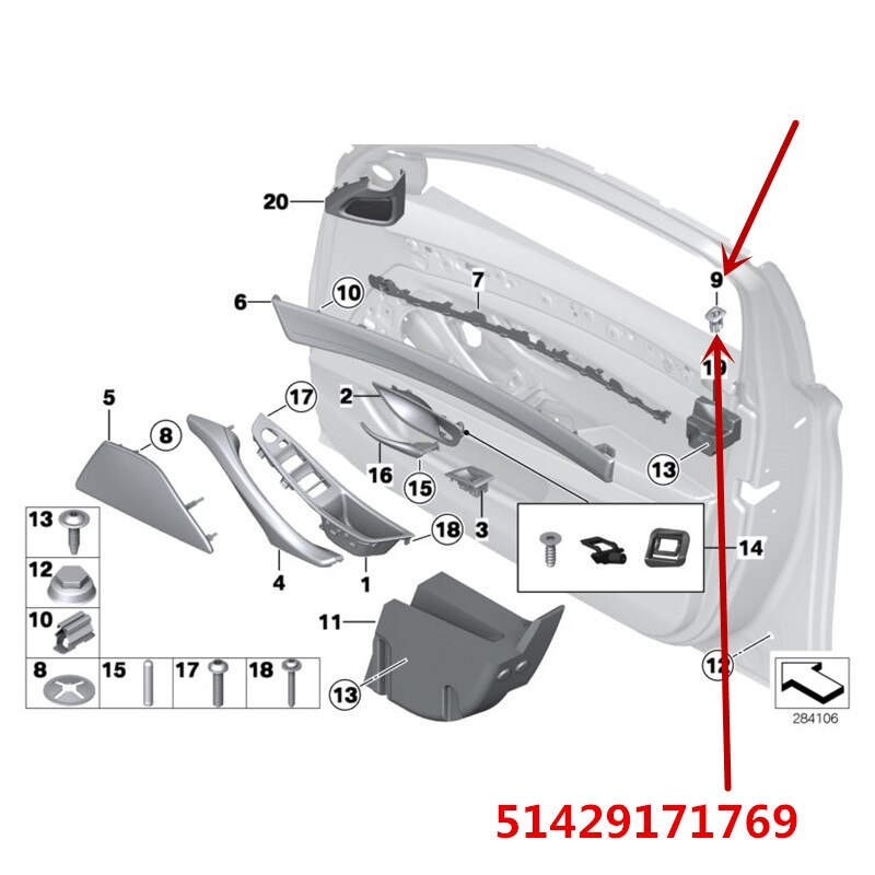 Voor en achter portierbekleding F18 520 528 530i 535ib mw2010-Serie Centrale controle lock pull up trim Deur trim cover Locking plug