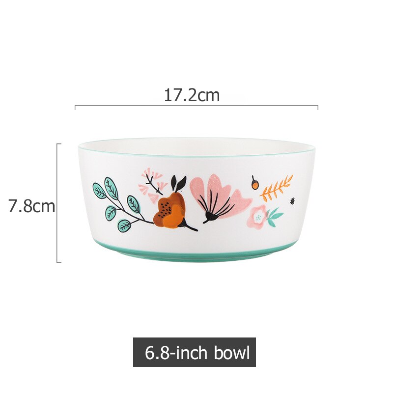 Blommig keramik servis kinesiska köket risskål soppa ramen skål dessert fat pasta biff tallrik middagsrätter: Grön b