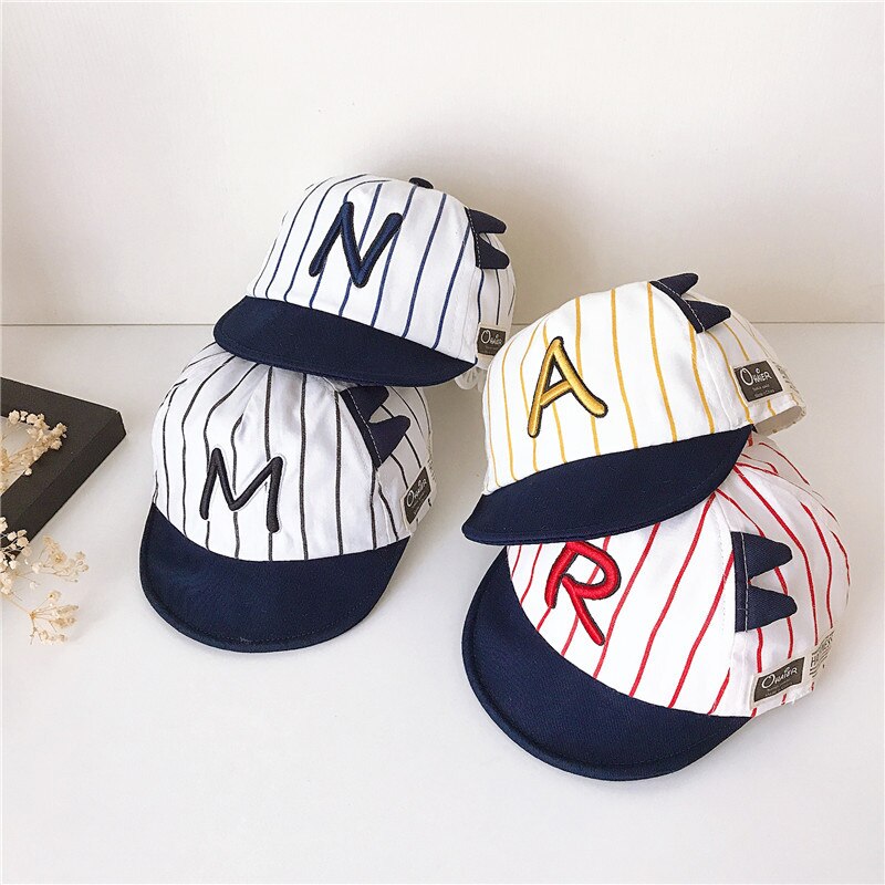 Leuke Brief Borduurwerk Baseball Baby Caps Zomer Streep Baby Jongens Zon Hoeden Peuter Infant Verstelbare Hip Hop Cap