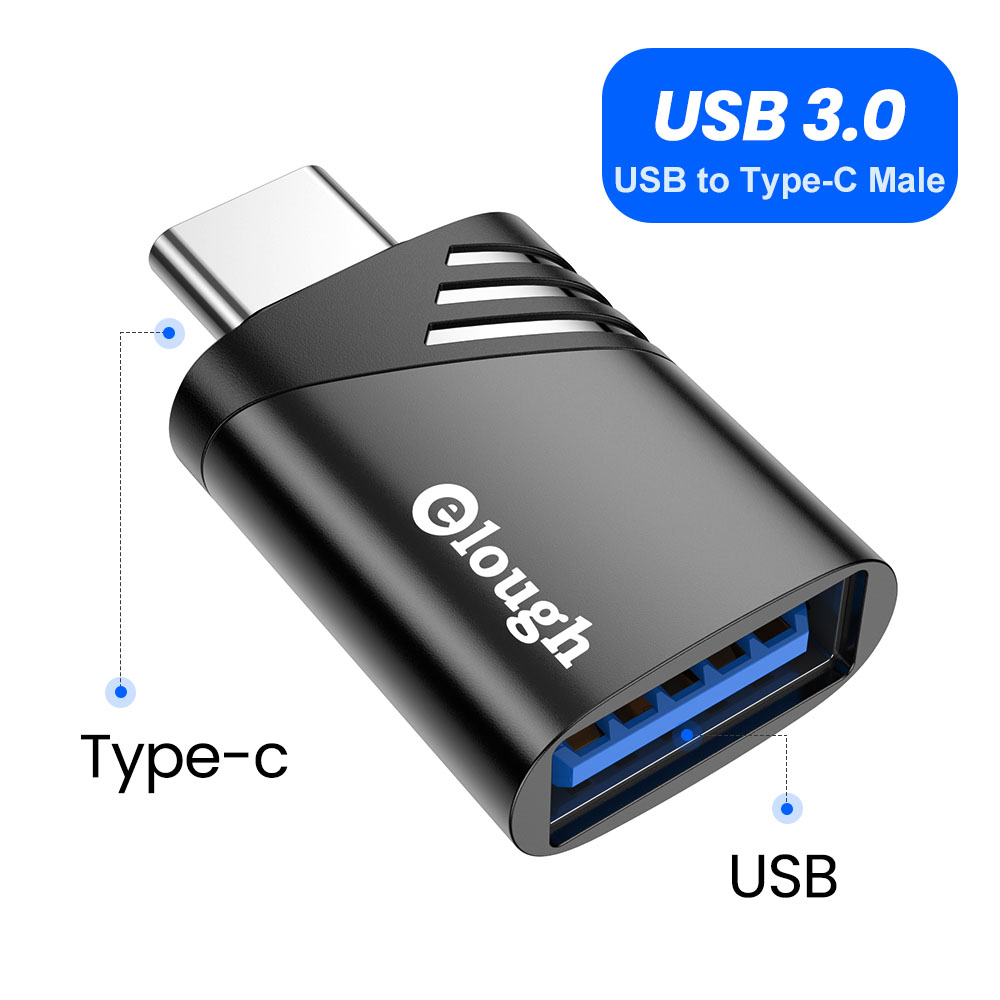 Elough USB to Type C Adapter OTG USB 3.0 Female Micro USB to Type C Male Cable Converters For MaxcBook Samsung S10 S9 S8 Adapter: USB 3.0 to C Black