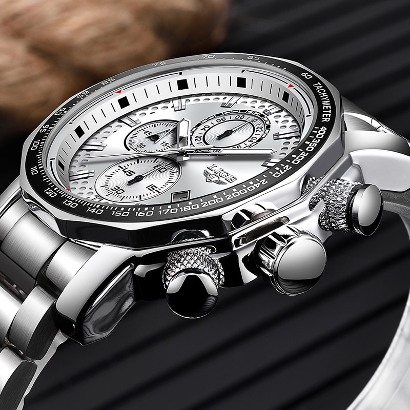 Ligeシルバービッグダイヤル腕時計メンズスポーツクォーツ時計ファッショントップブランドの高級時計男... – Grandado