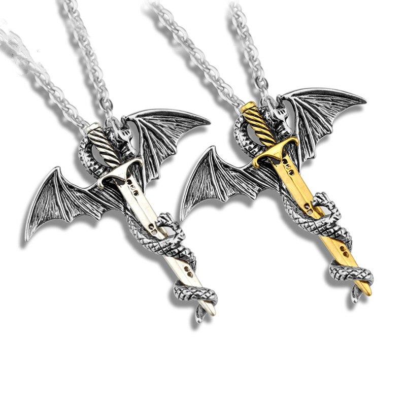 Super Personality Cool Stainless Steel Pendant Luminous Necklace Pterosaur Sword Jewelry Men Necklace Dragon Punk Necklace