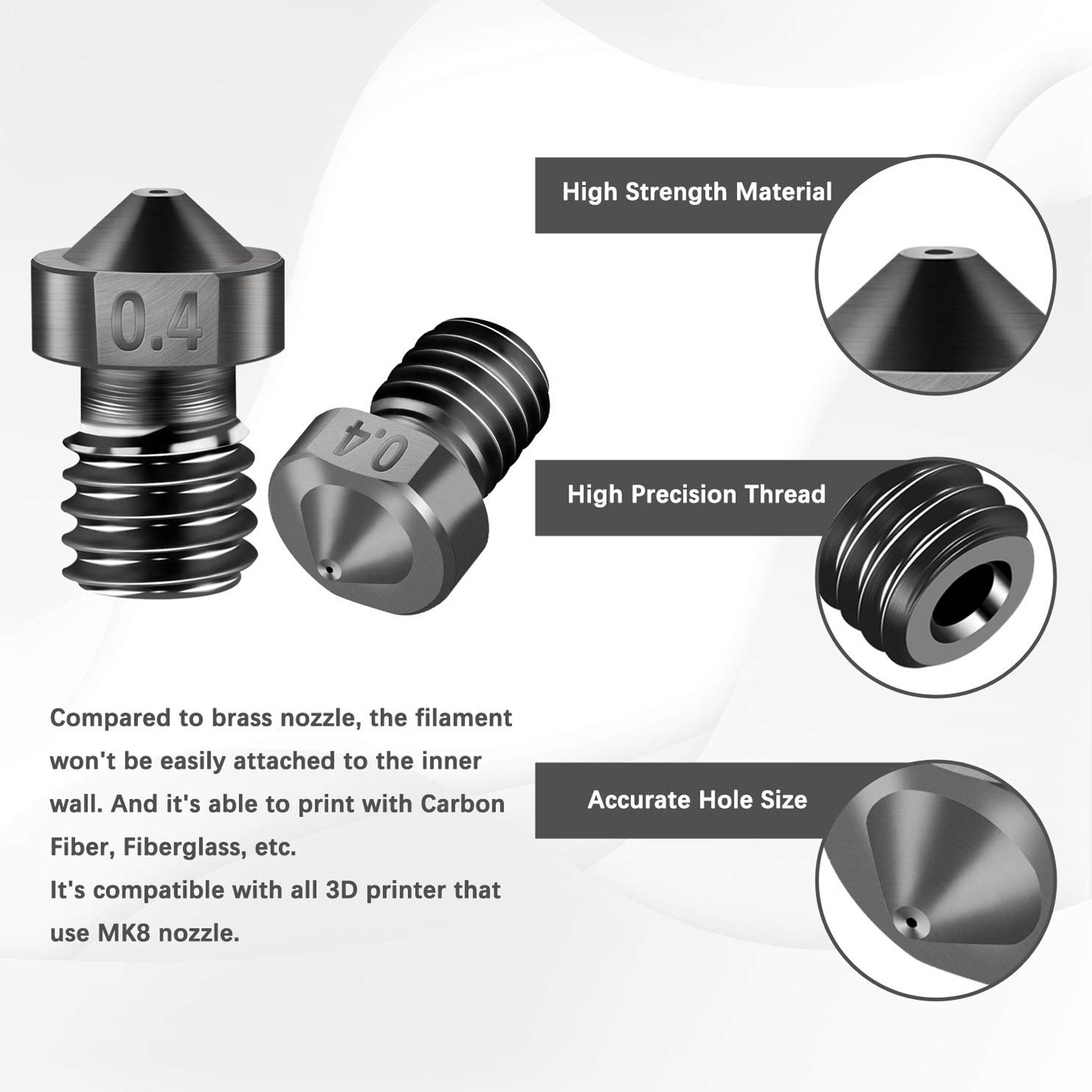 Buse E3D V6 en acier trempé pour imprimante 3D, pièces 0.2, 0.4, 0.6, 0.8, pour Ender 3 Hotend Titan Extruder Prusa I3 MK3