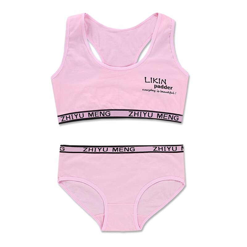 Tieners bh set Katoen/Spandex Hipster brief double layer Kids meisjes Kinderen Ondergoed Sport Racerback Training 8-12Y