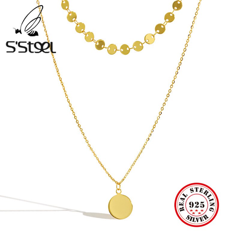 Collier rond avec pendentif en argent Sterling 925 pour femmes, ras de cou à couches coréennes, accessoires de fête personnalisés, bijoux fins