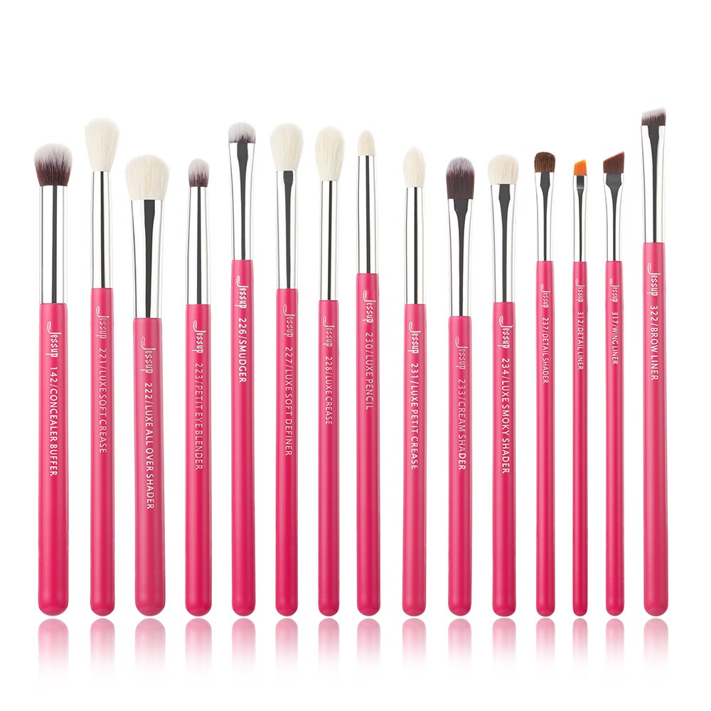 Jessup Ensemble de pinceaux de maquillage de fond de teint Rougir Cils pinceaux maquillage yeux poils naturels-synthétiques 6pcs-25pcs Rose-carmin / Argent: T197(15PCS)