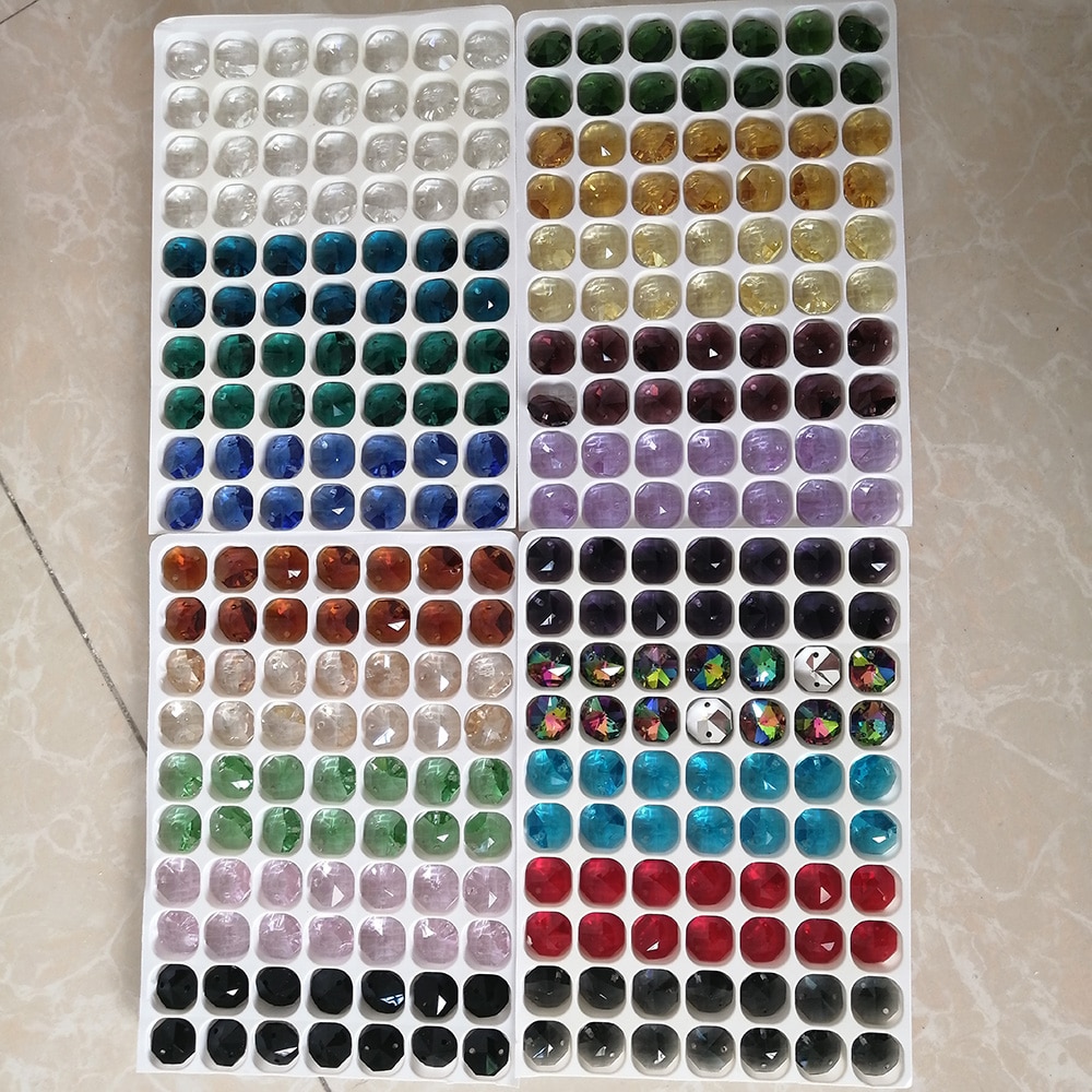 Camal 10 stk 20 farve 14mm krystal ottekantede løse perler 2 huller lysekrone lampe guirlande tråd dele gardin håndværk ornamemt diy