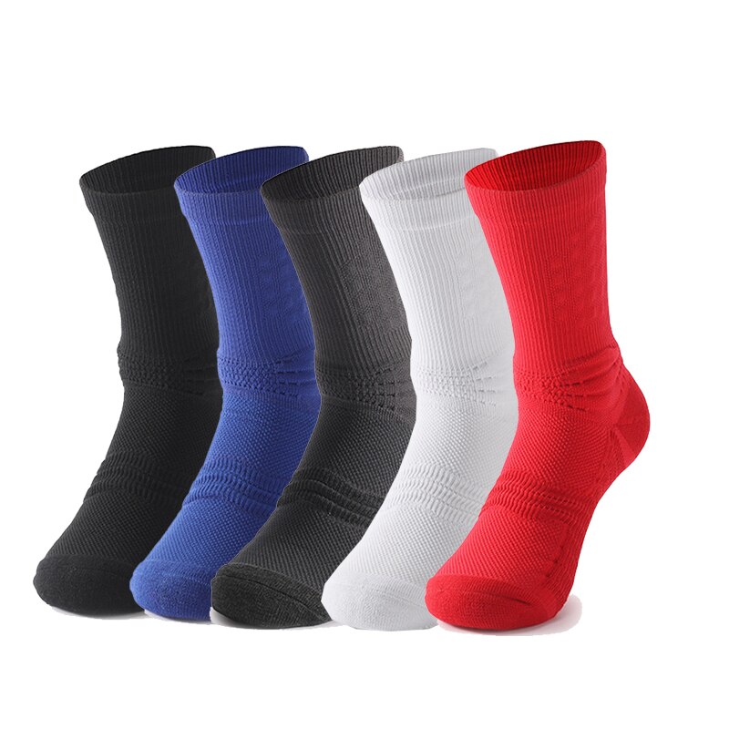 Calcetines de baloncesto profesionales para hombre, ropa deportiva, calcetín deportivo, Color sólido, negro, blanco, gris, 5 pares: mixed color