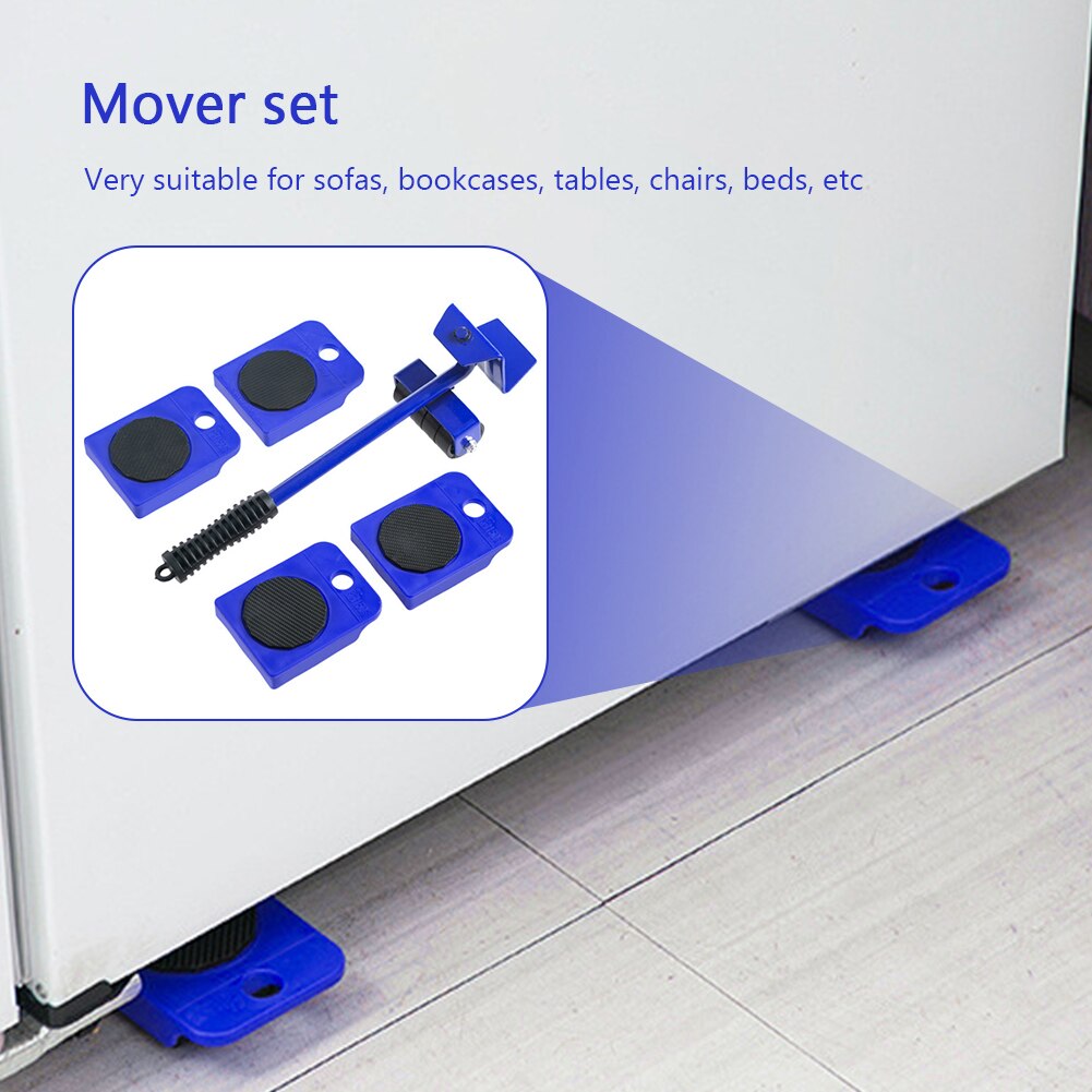 5Pcs Furniture Transport Roller Set Removal Lifting Moving Tool Heavy Object Mover Household Furniture Mobile Slides Trolley