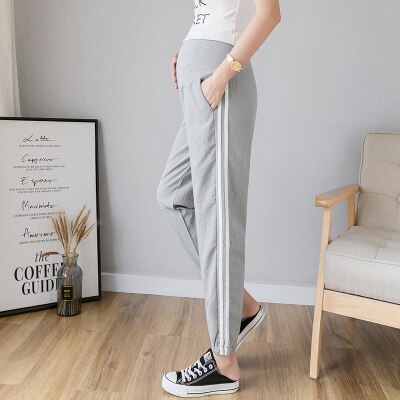 3126 # Lente Zomer Mode Moederschap Jogger Broek Elastische Taille Buik Broek Kleding Voor Zwangere Vrouwen Dunne Zwangerschap Broek: GRAY / M