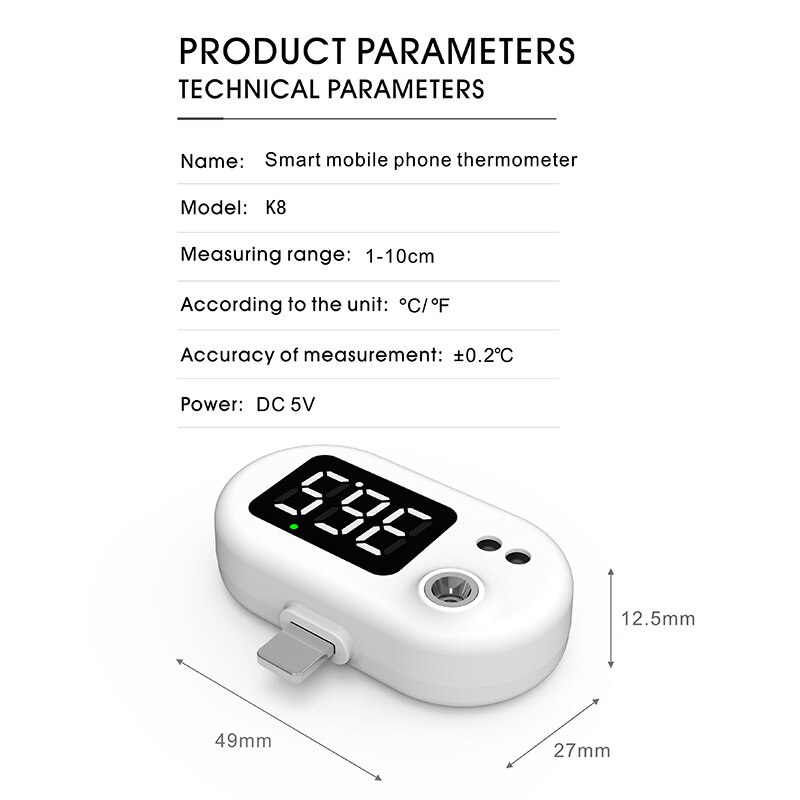 Infant Smart Thermometer Compact and Portable Adult Big Baby Thermometer USB Connection Mini Home Smartphone Thermometer,Compact